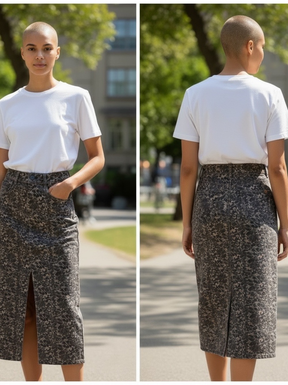 HALARA Mottled Charcoal High-Waist Pencil Skirt with Front Slit